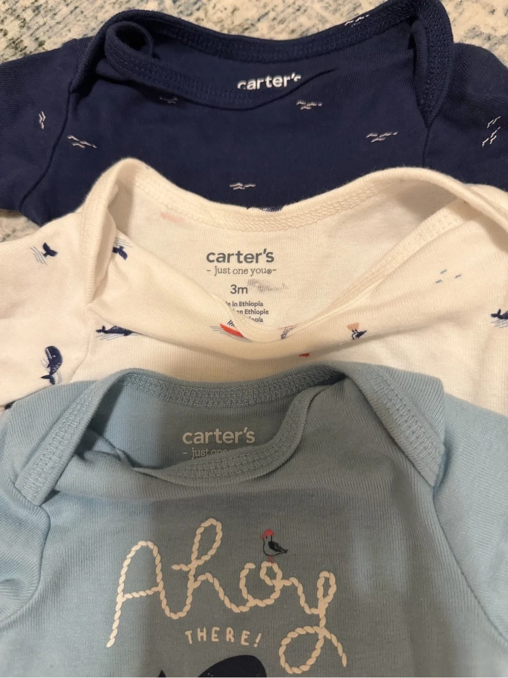 Carter's Light Blue, Navy & White Shark-Themed One-Piece Bodysuits - 6 Pack